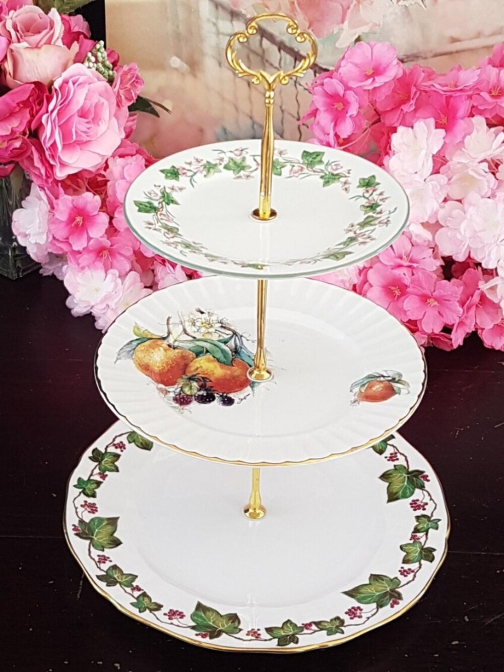 Gift for Tea Lover Handmade 3 Tier Bone China Cake Stand English Serving Tray